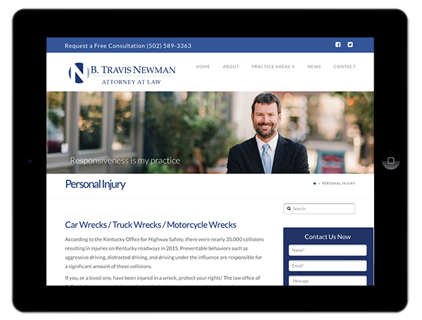 Attorney website design on a tablet